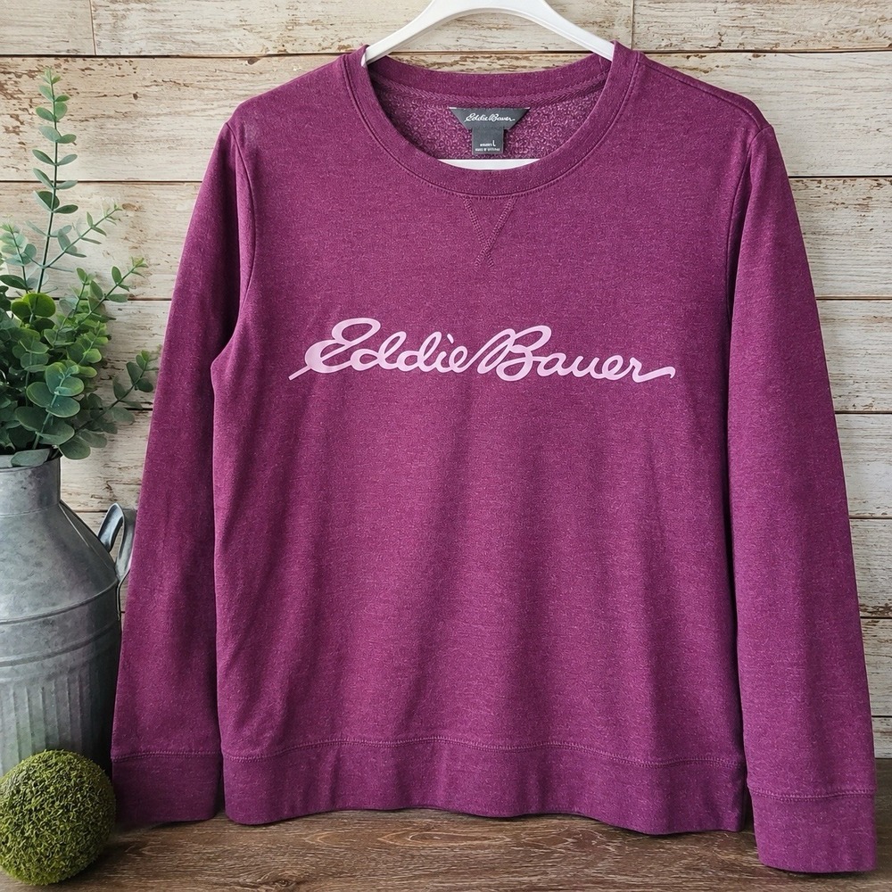 Eddie Bauer Womens Sweatshirt L Plum Long Sleeve Crew Neck Logo Pullover C2-08